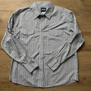 Wrangler Western Shirt Pearl Snap Long Sleeve Mens 2XL Blue Plaid Dress Shirt